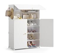 Mondeer Armoire de Rangement à Chaussures, 6 Niveaux pour 18 Paires de Chaussures, étagère à Chaussures surdimensionnée en Plastique avec Portes, étagère Amovible et Crochets, pour Couloir, entrée