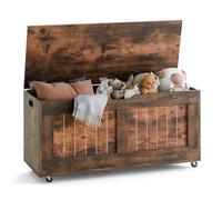 Mondeer Armoire de rangement, banc de rangement avec 4 roulettes, boîte de plafond de style moderne avec 2 charnières de sécurité, 100 x 49 x 40 cm, brun