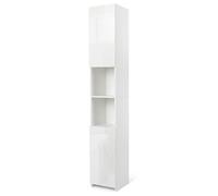 Mondeer Armoire de salle de bain Armoire haute avec 2 portes brillantes et 6 séparations 30 x 30 x 183.5cm blanc Armoire de salle de bain Meuble de salle de bain Étagère de salle de bain