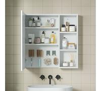 Mondeer Armoire de toilette avec étagères réglables et quatre crochets en inox Armoire suspendue 65*15*65cm Blanc