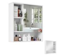 Mondeer Armoire de Toilette Miroir Salle de Bain, Armoires de Salle de Bain avec Miroir Rangement Porte Étagère Réglable Style Moderne pour Salle de Bain, 55 x 15 x 60 cm, Blanc