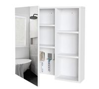 Mondeer Armoire de Toilette Miroir Salle de Bain, Armoires de Salle de Bain avec Miroir Rangement Porte Étagère Réglable 4 Crochets Style Moderne, 65 x 15 x 65 cm, Blanc