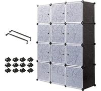 Mondeer Armoire en plastique Armoire de vestiaire Étagère combinée Armoire Système d'étagères avec 2 tringles à vêtements 110*145*37cm Noir