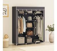 Mondeer Armoire en tissu Armoire pliante Penderie avec tringle à vêtements 3 portes enroulables 175*150*45cm Gris bleu