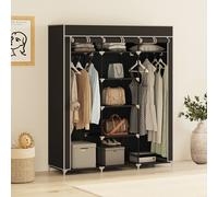 Mondeer Armoire en tissu Armoire pliante Vestiaire avec tringle à vêtements 3 portes enroulables 175*150*45cm Noir