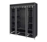 Mondeer Armoire en Tissu Penderie de Vêtement en Toile Mobilier de Chambre Rangement de Vêtements Unique Tringles à Vêtements (Noir)