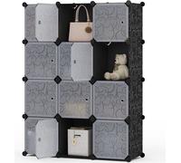 Mondeer Armoire Penderie Étagère enfichable avec porte 12 compartiments 94x125x32cm Noir