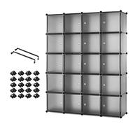 Mondeer Armoire Penderie Portable Étagère de Rangement Cubes de Stockage Modulaire en Plastique en métal Stable, Assemblage Facile pour Vêtements, Accessoires, Jouets, Gris (145 x 37 x 180 cm)