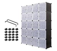 Mondeer Armoire Penderie Portable, Étagère de Rangement, Cubes de Stockage Modulaire en Plastique en métal Stable, Assemblage Facile pour Vêtements, Accessoires, Jouets (Noir, 20 Cubes)