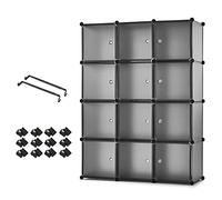 Mondeer Armoire Penderie Portable, Étagère de Rangement, Cubes de Stockage Modulaire en Plastique en métal Stable, Jouets (Translucent Gris, 12 Cubes)