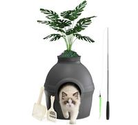 Mondeer Bac à Litière pour Chat avec Fausse Plante, Toilettes cachées pour Chats avec 2 Pelle, Jouet à Plumes pour Chats, pour Salon Chambre à Coucher Coins (Noir)
