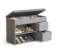 Mondeer Banc à Chaussures, Banc de Rangement avec 2 tiroirs en Tissu et 3 Compartiments, pour Entrée Salon Chambre, 80 x 48 x 30 cm, Gris