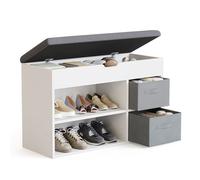 Mondeer Banc à Chaussures, Banc de Rangement avec 2 tiroirs en Tissu et 3 Compartiments, pour Entrée Salon Chambre, 80 x 48 x 30 cm, Blanc