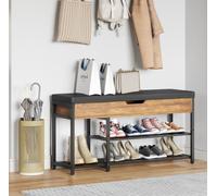 Mondeer Banc à Chaussures avec Coussin, Étagère à Chaussures avec Rangement Hauteur D'étagère Réglable Style Industriel Pour Entrée Couloir Chambre, 96 x 30 x 50 cm, Marron Rustique et Noir