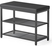 Mondeer Banc à chaussures avec étagères grillagées et assise en similicuir Étagère à chaussures avec rembourrage en mousse et cadre métallique 60*30*50cm Armoire à chaussures