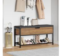 Mondeer Banc à Chaussures avec Coussin, Banc de Rangement avec Angle D'étagère Réglable Style Industriel Pour Entrée Couloir Chambre, 96 x 30 x 50 cm, Marron Rustique et Noir