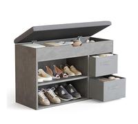 Mondeer Banc à Chaussures, Banc de Rangement avec 2 tiroirs en Tissu et 3 Compartiments, pour Entrée Salon Chambre, 80 x 48 x 30 cm, Gris