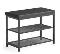 Mondeer Banc à Chaussures, Étagère à Chaussures 3 Niveaux avec Coussin et Étagère Hauteur Réglable Gain de Place Style Industriel pour Entrée Couloir Chambre, 60 x 30 x 50 cm, Noir