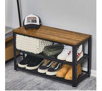 Mondeer Banc à chaussures,meuble à chaussures avec 2 étagères ouvertes pour 6 paires,siège pour 2 personnes,noir et marron rustique