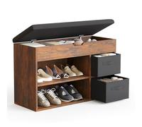 Mondeer Banc à Chaussures, Banc de Rangement avec 2 tiroirs en Tissu et 3 Compartiments, pour Entrée Salon Chambre, 80 x 48 x 30 cm, Marron Rustique et Noir
