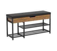 Mondeer Banc à Chaussures avec Coussin, Étagère à Chaussures avec Rangement Hauteur D'étagère Réglable Style Industriel Pour Entrée Couloir Chambre, 96 x 30 x 50 cm, Marron Rustique et Noir