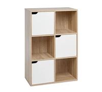 Mondeer Étagère de Rangement, Bibliothèque avec 6 Cubes Moderne en Bois Inclus 3 Portes et 3 Ouvertes, pour Salon ou Bureau, 60 D x 30 W x 90 H cm, Blanc et Chêne