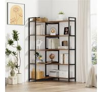 Mondeer Bibliothèque à 5 niveaux Étagère d'angle réglable Étagère sur pied Étagère échelle Vintage Marron