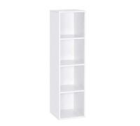 Mondeer Bibliothèque avec 4 Compartiments en Bois - Blanc - Moderne - pour Salon, Chambre à Coucher, Enfant - 30 x 30 x 120 cm