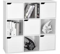 Mondeer Bibliothèque Bibliothèque de rangement 9 compartiments avec 5 portes style moderne Convient pour bureau bureau salon blanc