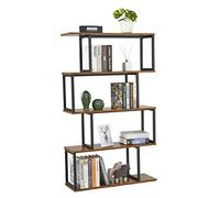 Mondeer Bibliothèque en Forme de S, Étagère de Rangement, Bibliothèque à 4 Niveaux, Style Industriel, avec Cadre en Métal, 76 x 24 x 128 cm, pour Salon, Bureau, Chambre à Coucher, Marron