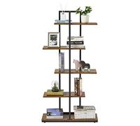 Mondeer Bibliothèque, Étagère de Rangement au Sol, Bibliothèque à 5 Niveaux en Quinconce, Présentoir, Unité de Stockage Ouverte, pour Salon, Chambre à Coucher, Bureau, 74 x 28 x 145 cm, Marron