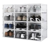Mondeer Boîte à chaussures Transparentes en Plastique, Lot de 12, Boîte Rangement Chaussures, Etagère à Chaussures,S