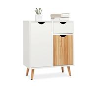 Mondeer buffet de cuisine, meuble rangement cuisine bas 1 tiroir et 2 portes salle à manger/chambre/salon,60x30x73 cm,chêne et blanc