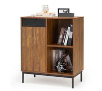 Mondeer Buffet, Meuble de Rangement avec 1 Portes en Compartiment Ouvert pour Salon Chambre Salle à Manger, Style Industriel, L72,5 x H88 x P40 cm, Marron Rustique et Noir