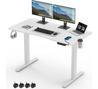 Mondeer Bureau à roulettes réglable en hauteur électrique avec 3 fonctions de mémoire et technologie Silent 120*60cm blanc