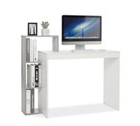 Mondeer Bureau Informatique, Bureau d‘Ordinateur avec 3 Étagères de Rangement Ouverts, Gain d‘Espace, pour Enfant Étude Poste de Travail Bureau à Domicile, 110 x 40 x 92 cm, Blanc et Gris