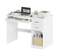 Mondeer Bureau avec Rangement, 105 x 48cm Bureau Blanc avec tiroir à Clavier et 2 Tiroirs, Table Informatique Ordinateur pour Travail Étude Chambre Studio