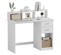 Mondeer Bureau Blanc, Bureau avec Rangements avec 2 Tiroirs et Étagères, Bureau Ordinateur pour Postes de Travail, Chambre Étudiante, Écritur, 105 x 48 x 94 cm