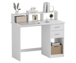 Mondeer Bureau Blanc,105x48cm Bureau avec Rangement et Tiroirs Étagères
