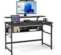 Mondeer Bureau d'Ordinateur, Table de Bureau avec Support de Moniteur Long et 2 Étagères Rangement, Gain d’Espace pour Bureau et Salle d‘Etude, 120 x 60 x 90 cm, Noir