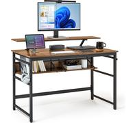 Mondeer Bureau d'Ordinateur, Table de Bureau avec Support de Moniteur Long et 2 Étagères Rangement, Gain d’Espace pour Bureau et Salle d‘Etude, 120 x 60 x 90 cm, Marron Rustique