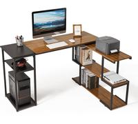 Mondeer Bureau Bureau informatique en L Bureau d'angle avec bibliothèque pivotante à 360 degrés et 2 étagères Bureau de travail 135.5x110x75.5 cm