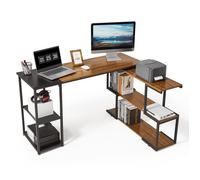 Mondeer Bureau d‘Ordinateur en Forme de L, Bureau d'Angle avec Étagère - Vintage Brun et noir