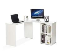 Mondeer Bureau d'angle avec Rangement et 2 Compartiment,135 x 108cm,Blanc