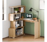 Mondeer bureau d'angle avec rangement par 4 étagères rotatives à 360°, moderne, pour bureau à domicile, 157x45x130.5cm, Chêne Coupé