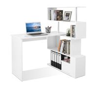 Mondeer bureau d'angle blanc avec rangement par 4 étagères rotatives à 360°, contemporain, pour bureau à domicile, 157x45x130.5 cm