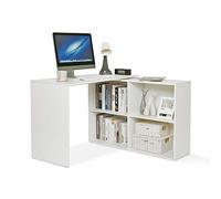 Mondeer Bureau d'angle, Bureau d'ordinateur en L avec 4 étagères Angulaire Réversible, pour bureau Salle de séjour Bureau, 106 x 106 x 74,5cm, Blanc