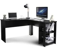 Mondeer Bureau d'angle Bureau informatique en L avec 2 étagères arrondies Noir