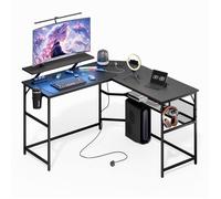 Mondeer Bureau d'angle en L avec prises multiples, bureau d'ordinateur LED avec support d'écran et prise USB -Noir