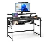 Mondeer Bureau d'Ordinateur avec Support de Moniteur,120 x 60cm,Noir | Bureau Enfant avec Étagère Amovible,Support de Moniteur Surélevé,Crochets Amovibles, Structure Métallique,Chambre,Studio